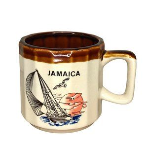 Jamaica Coffee Mug Sailboat Glazed Ceramic Brown Novelty Souvenir 10 fl oz